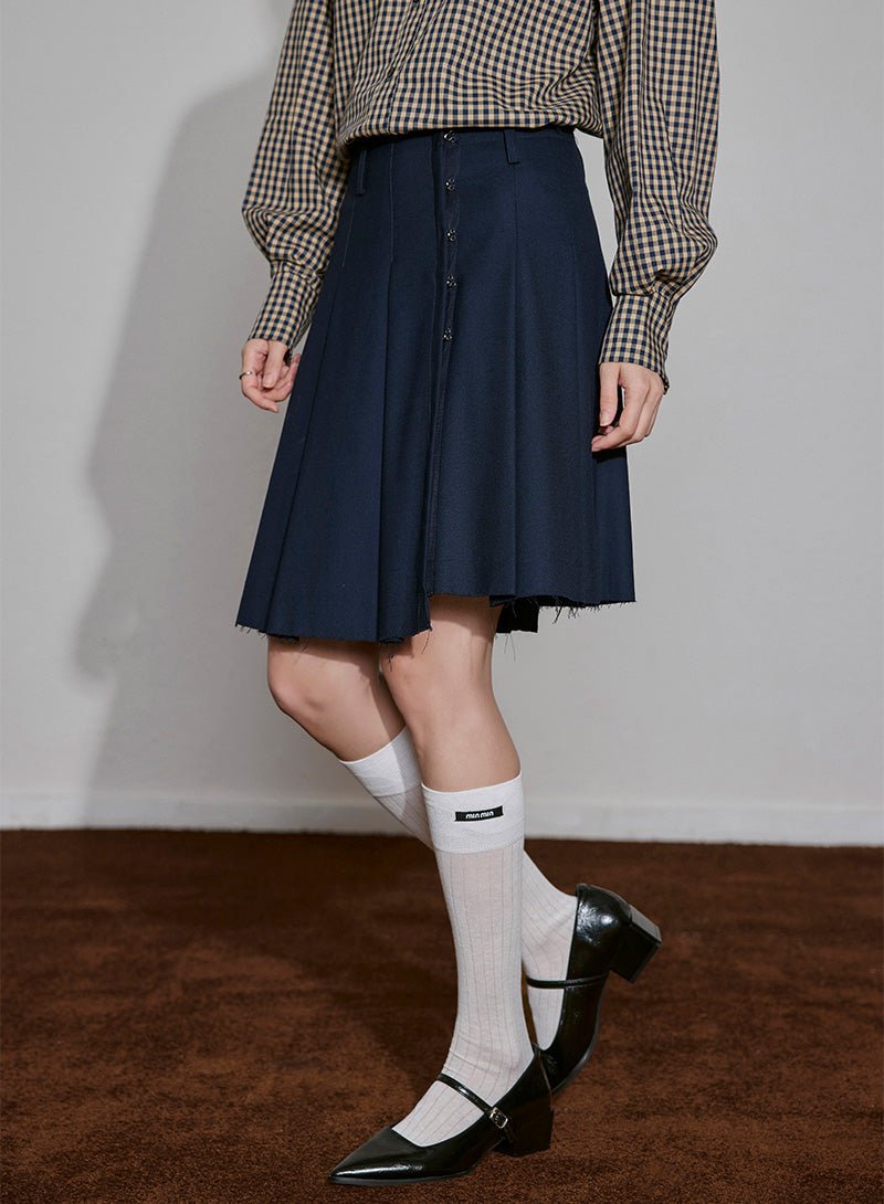 Asymmetric Pleated Skirt with Raw Hem - SHICCACHE