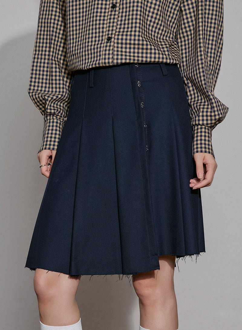 Asymmetric Pleated Skirt with Raw Hem - SHICCACHE