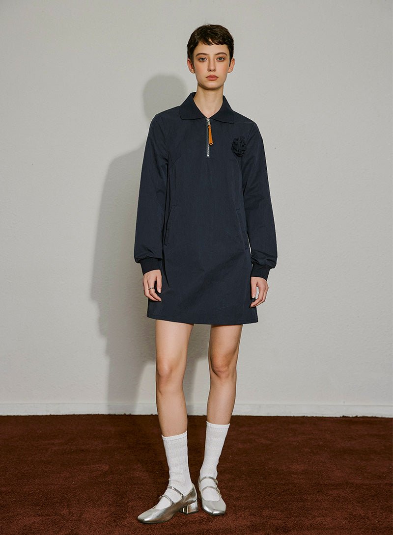 Collar - Zip Long Sleeve Mini Dress - SHICCACHE