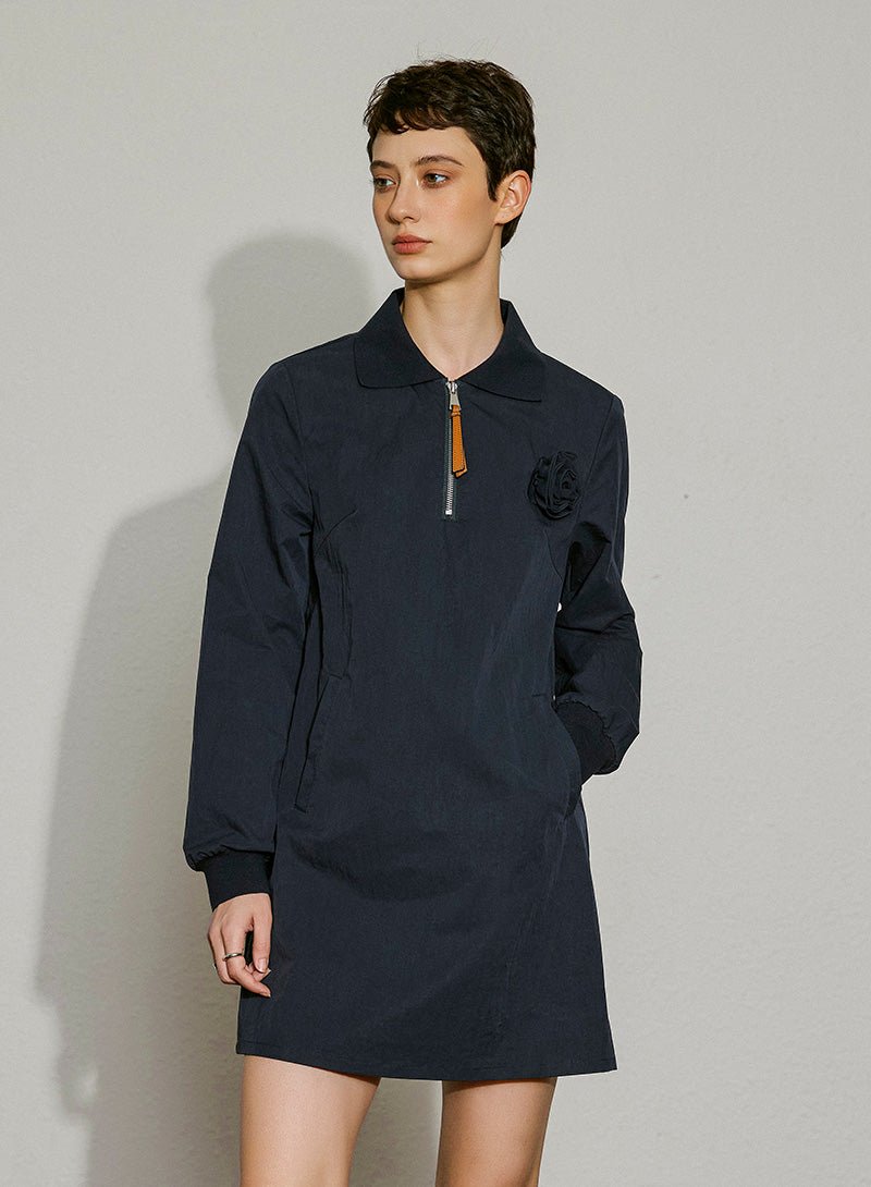 Collar - Zip Long Sleeve Mini Dress - SHICCACHE
