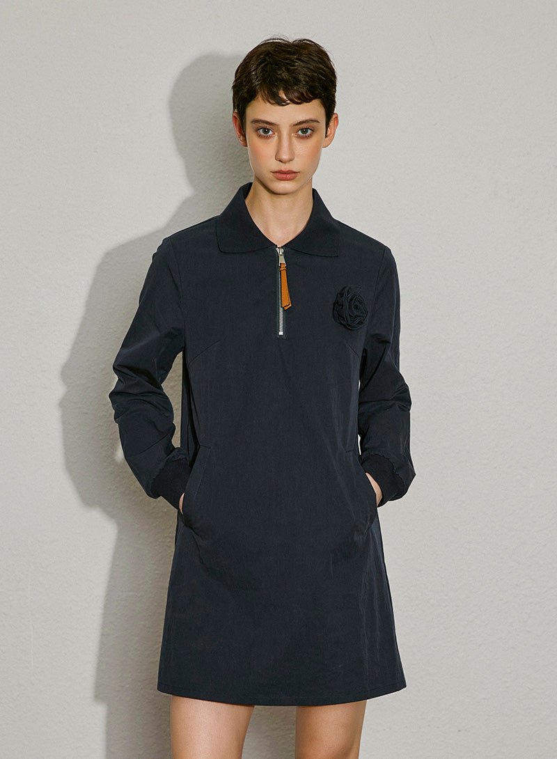 Collar - Zip Long Sleeve Mini Dress - SHICCACHE