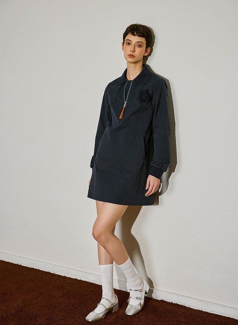 Collar - Zip Long Sleeve Mini Dress - SHICCACHE
