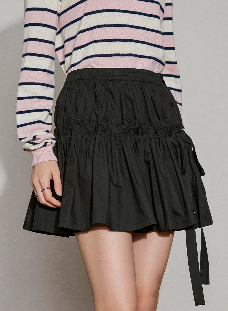 Drawstring Charm Ruffle Mini Skirt - SHICCACHE