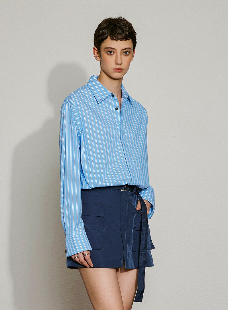 Effortless Edge Striped Shirt Dress - SHICCACHE