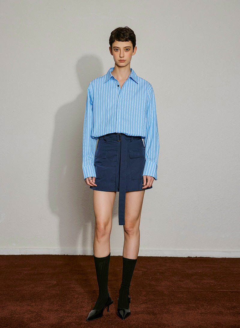 Effortless Edge Striped Shirt Dress - SHICCACHE