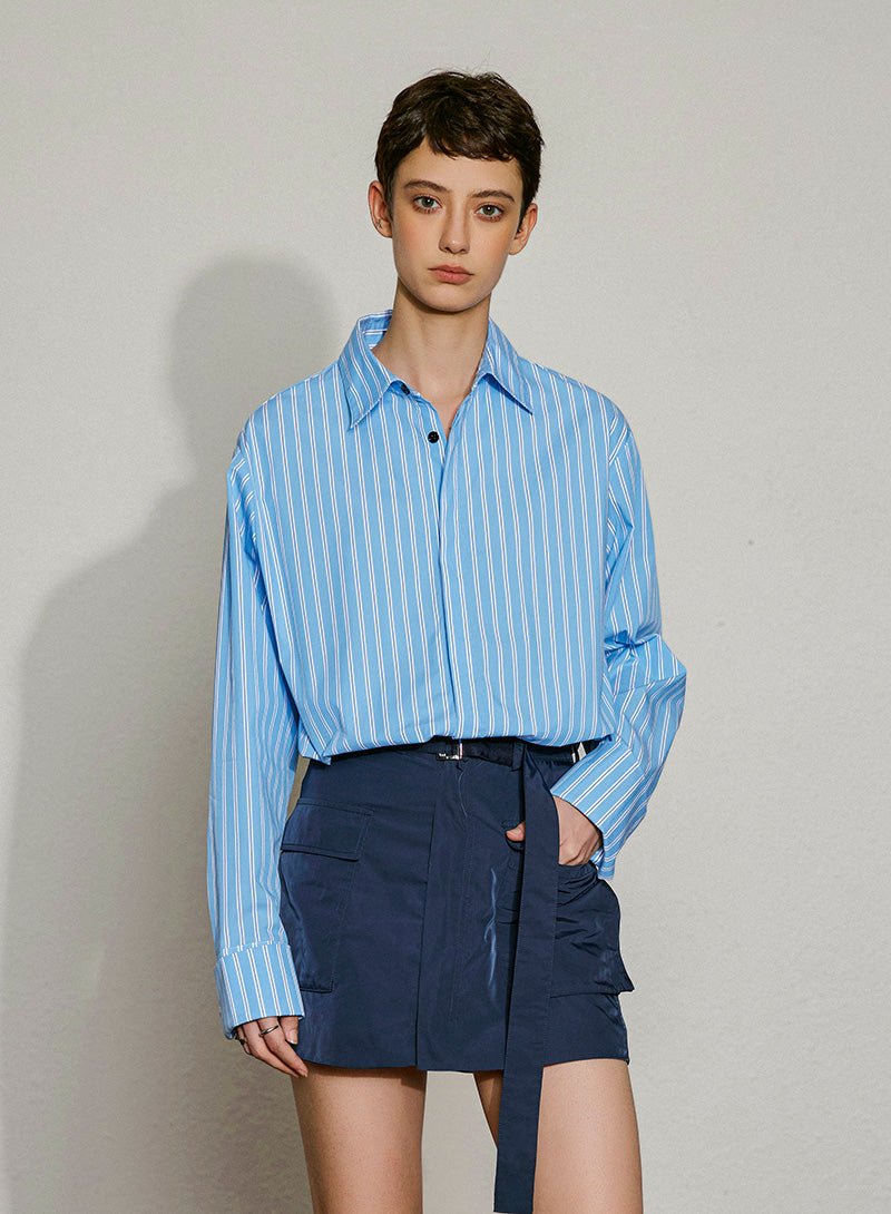 Effortless Edge Striped Shirt Dress - SHICCACHE