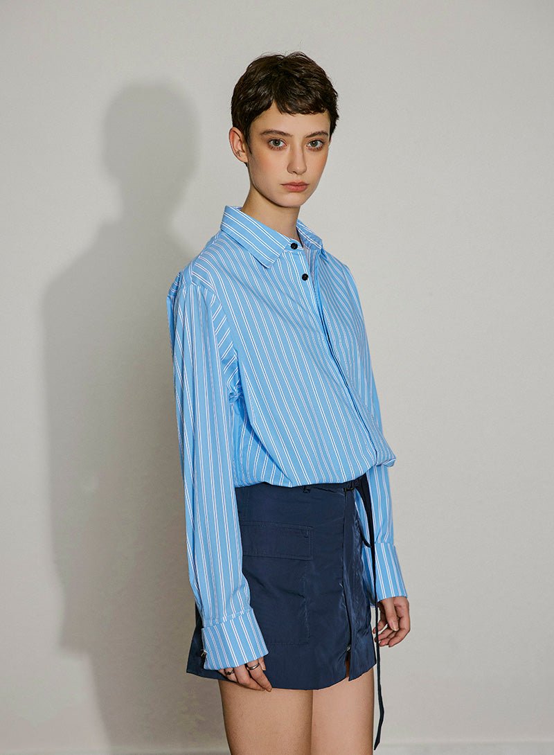Effortless Edge Striped Shirt Dress - SHICCACHE