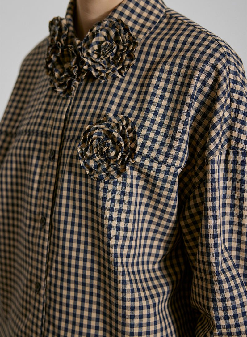Gingham Bloom Cotton Shirt - SHICCACHE
