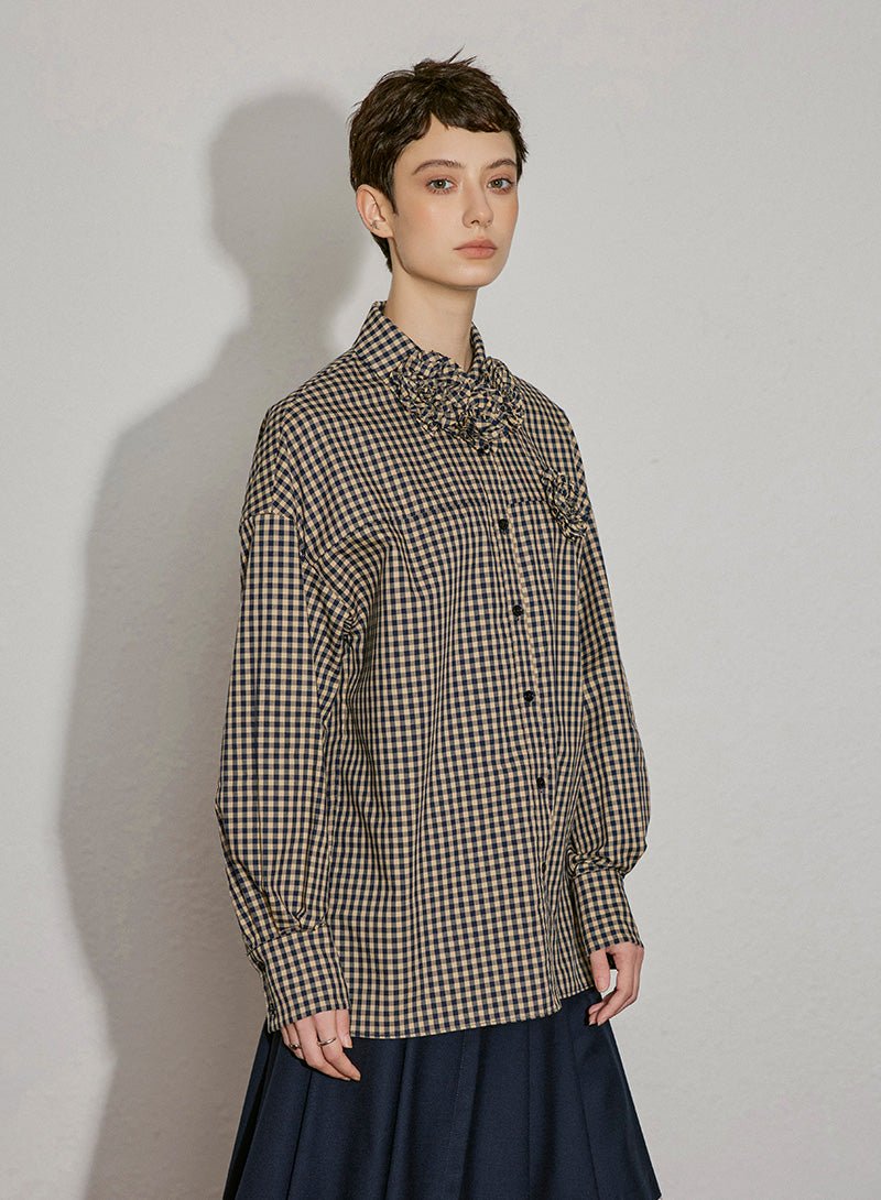 Gingham Bloom Cotton Shirt - SHICCACHE