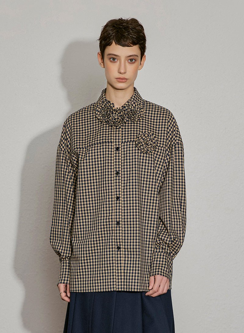 Gingham Bloom Cotton Shirt - SHICCACHE