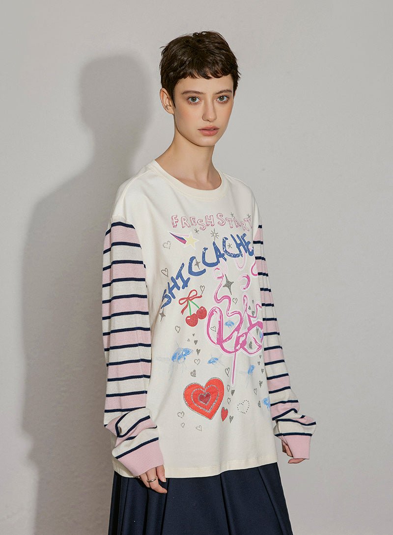 Mixed Media Graphic Long Sleeve Tee - SHICCACHE