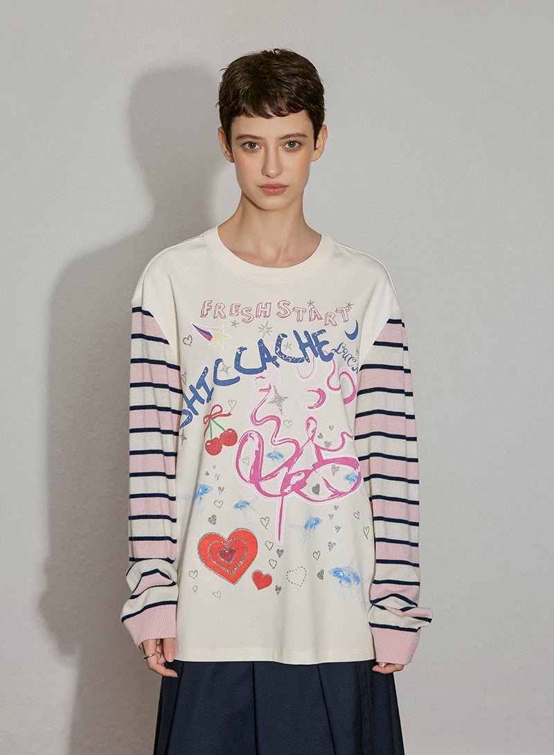 Mixed Media Graphic Long Sleeve Tee - SHICCACHE