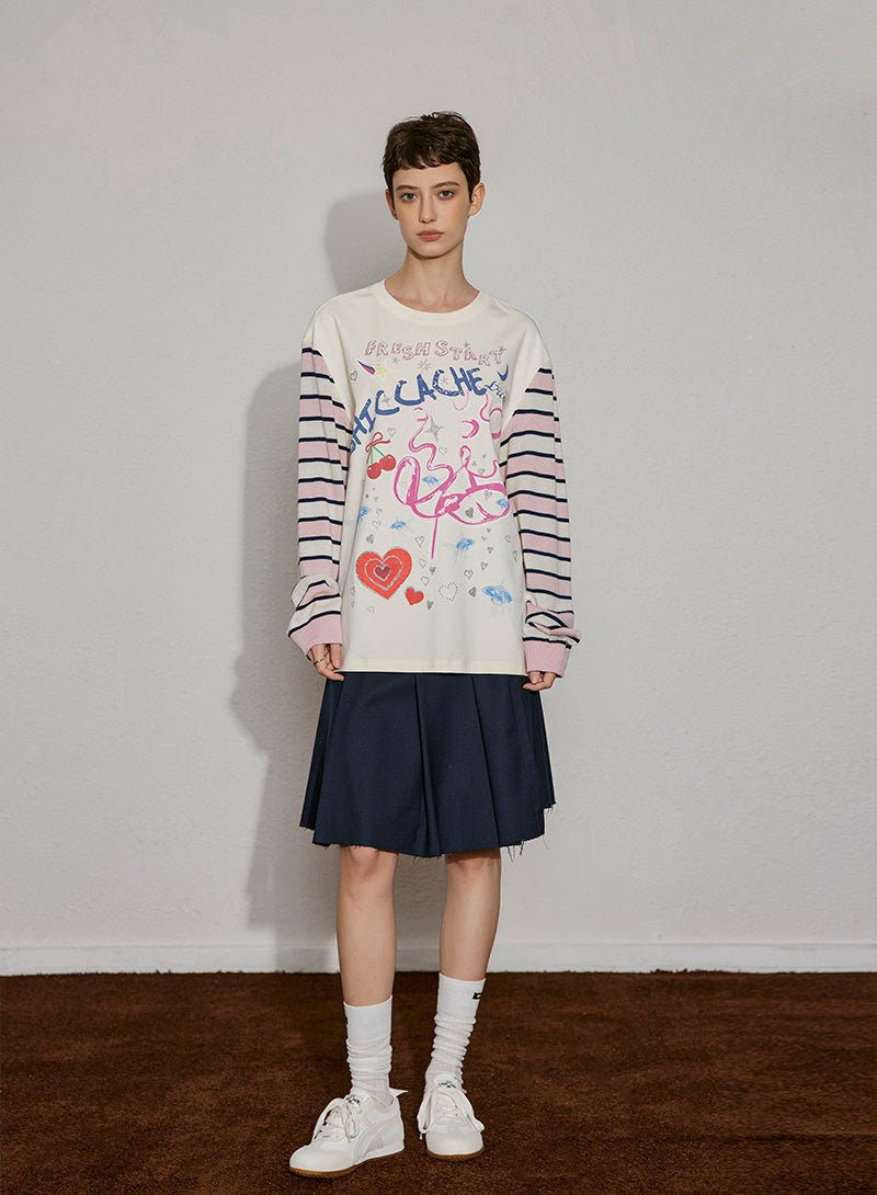 Mixed Media Graphic Long Sleeve Tee - SHICCACHE