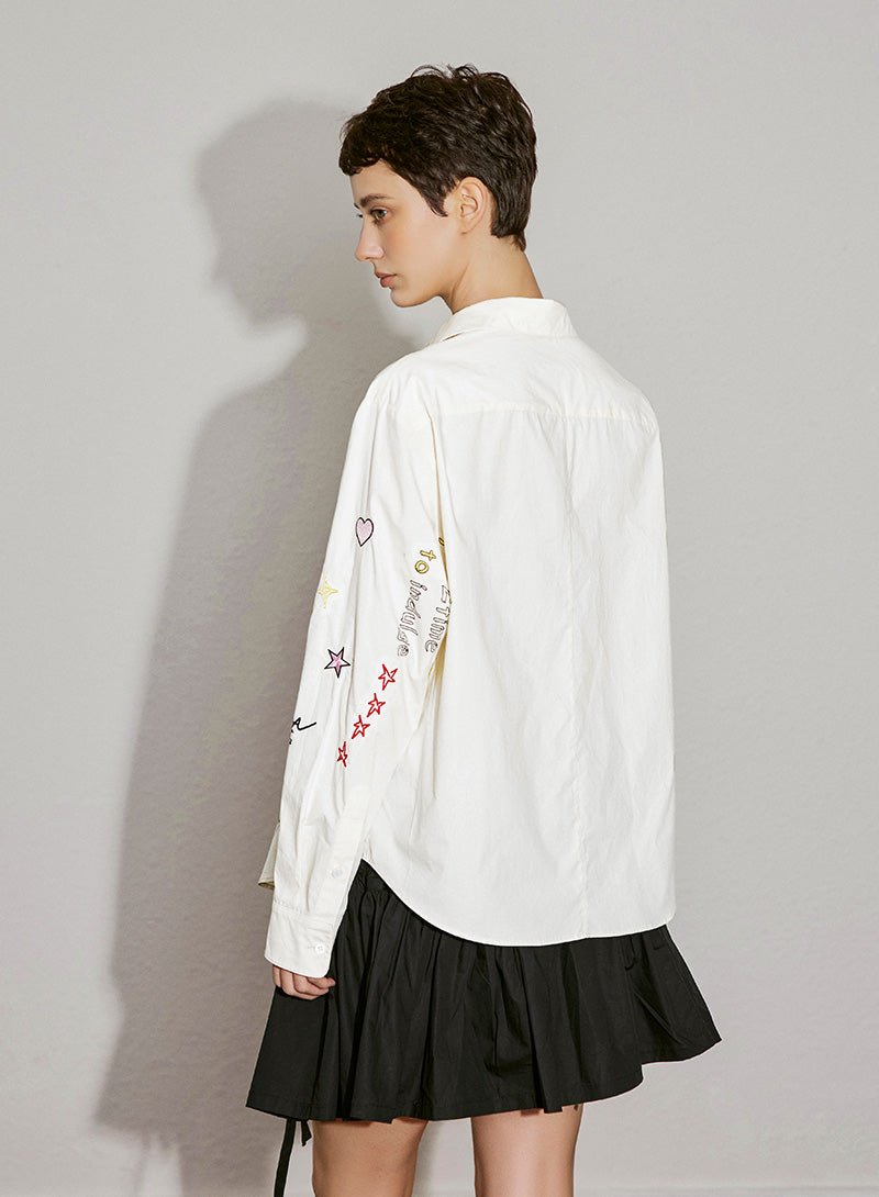 Playful Graphic Embroidery Cotton Shirt - SHICCACHE