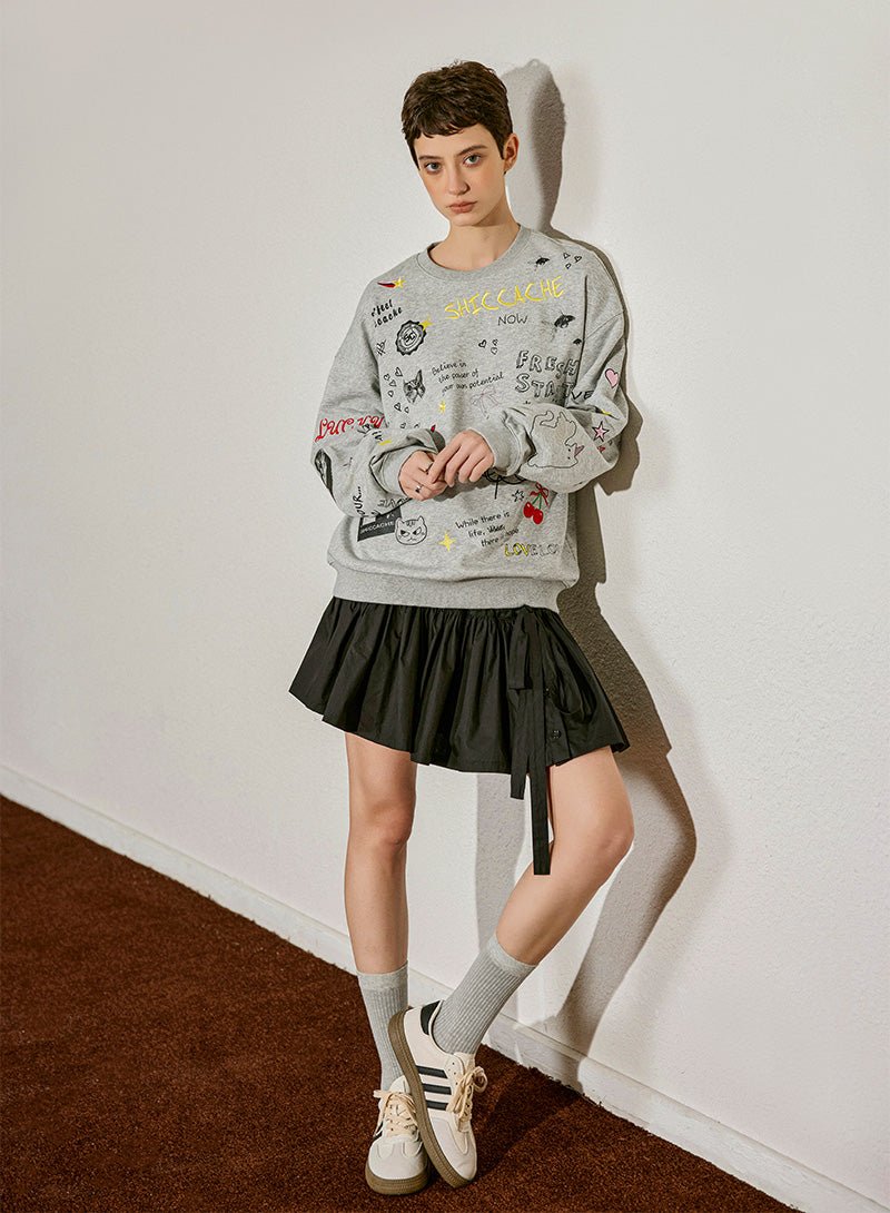Playful Sketch Embroidered Sweatshirt - SHICCACHE