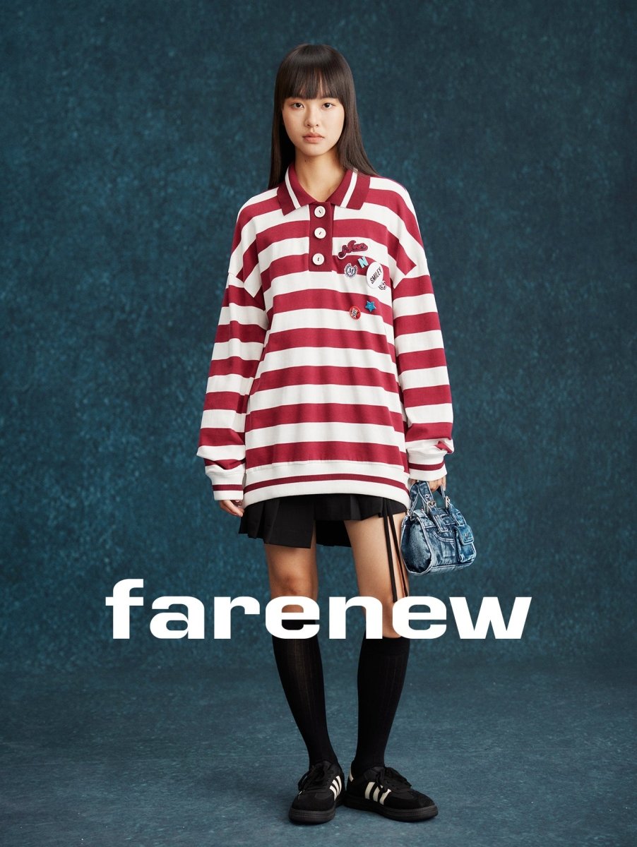 Playful Stripes Polo Sweatshirt - SHICCACHE