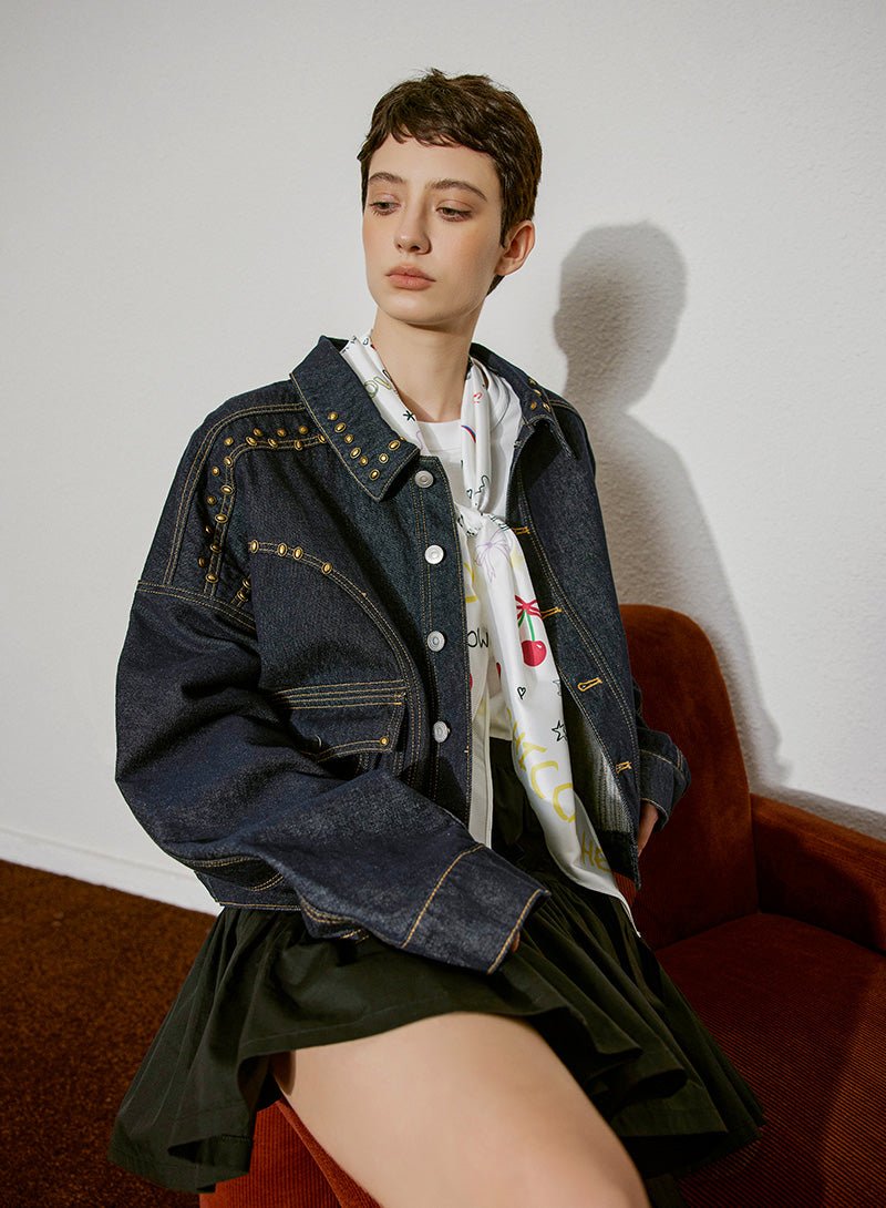 Studded Charm Denim Jacket - SHICCACHE