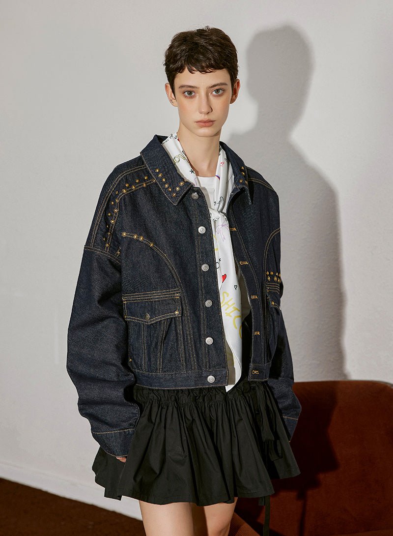 Studded Charm Denim Jacket - SHICCACHE
