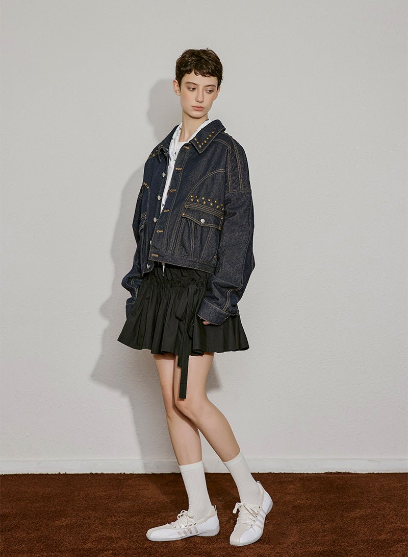Studded Charm Denim Jacket - SHICCACHE
