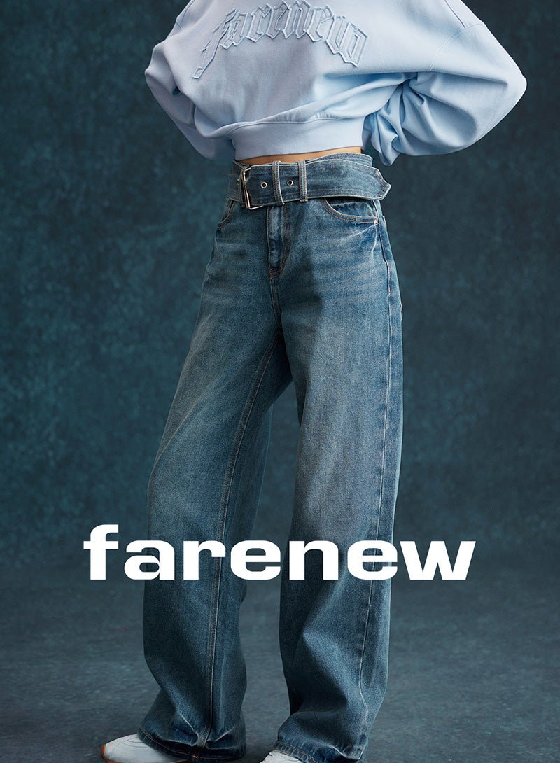 Washed Denim Belted Trousers - SHICCACHE