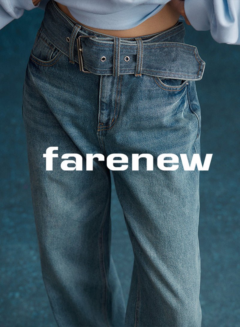 Washed Denim Belted Trousers - SHICCACHE