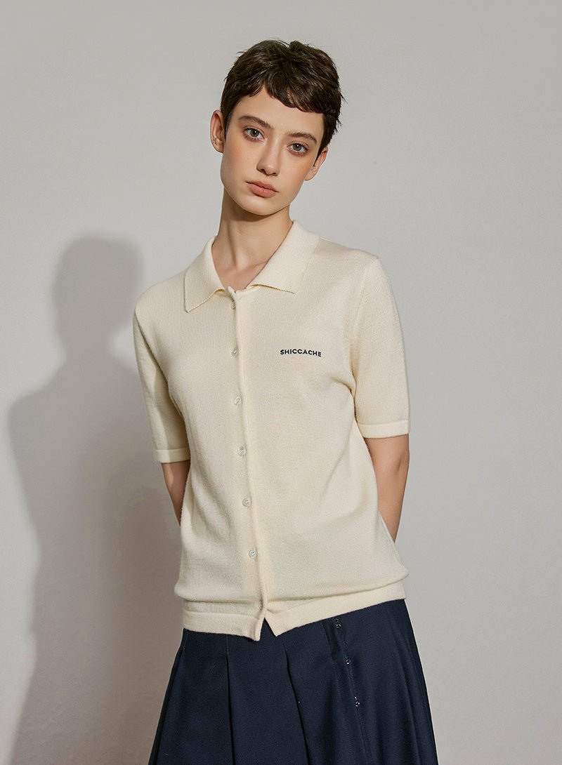 Wool Knit Polo Button - Down Top - SHICCACHE