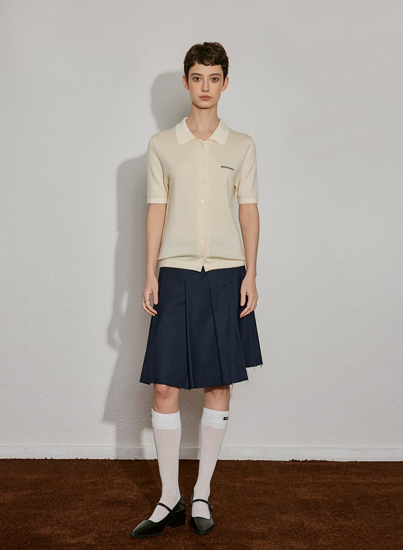Wool Knit Polo Button - Down Top - SHICCACHE