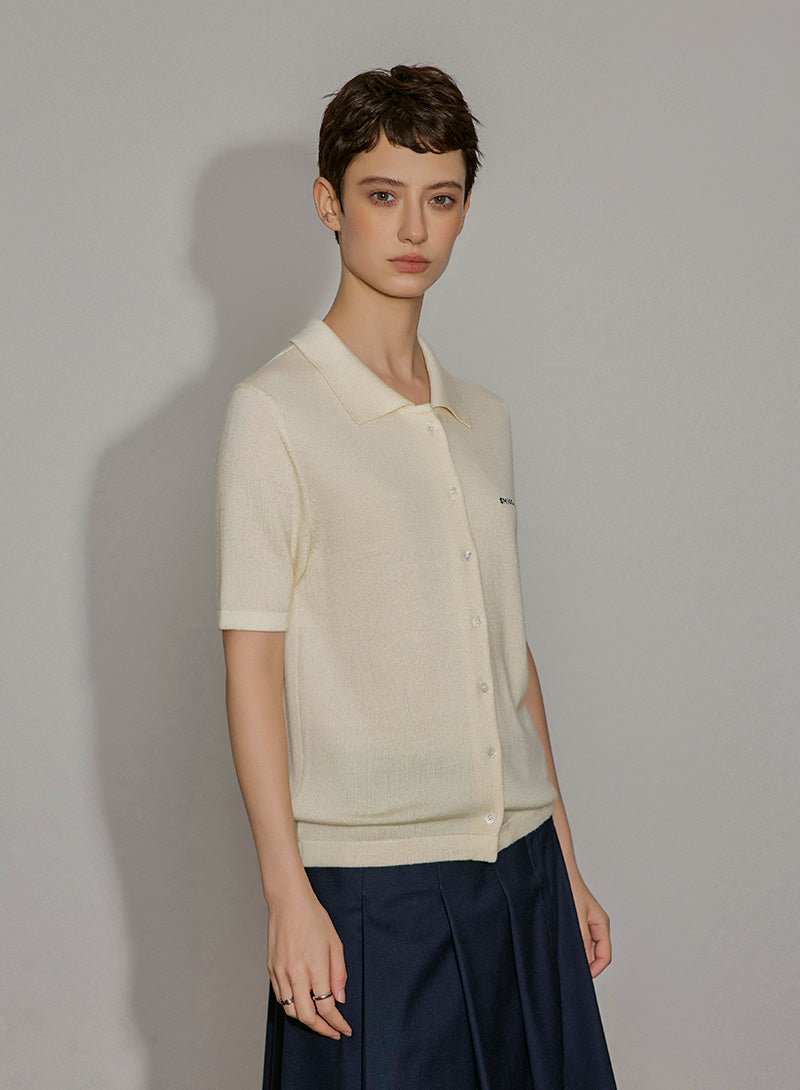 Wool Knit Polo Button - Down Top - SHICCACHE