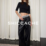 Black Casual Leather Pants