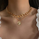 Bold Double-Layer Roman Coin Necklace