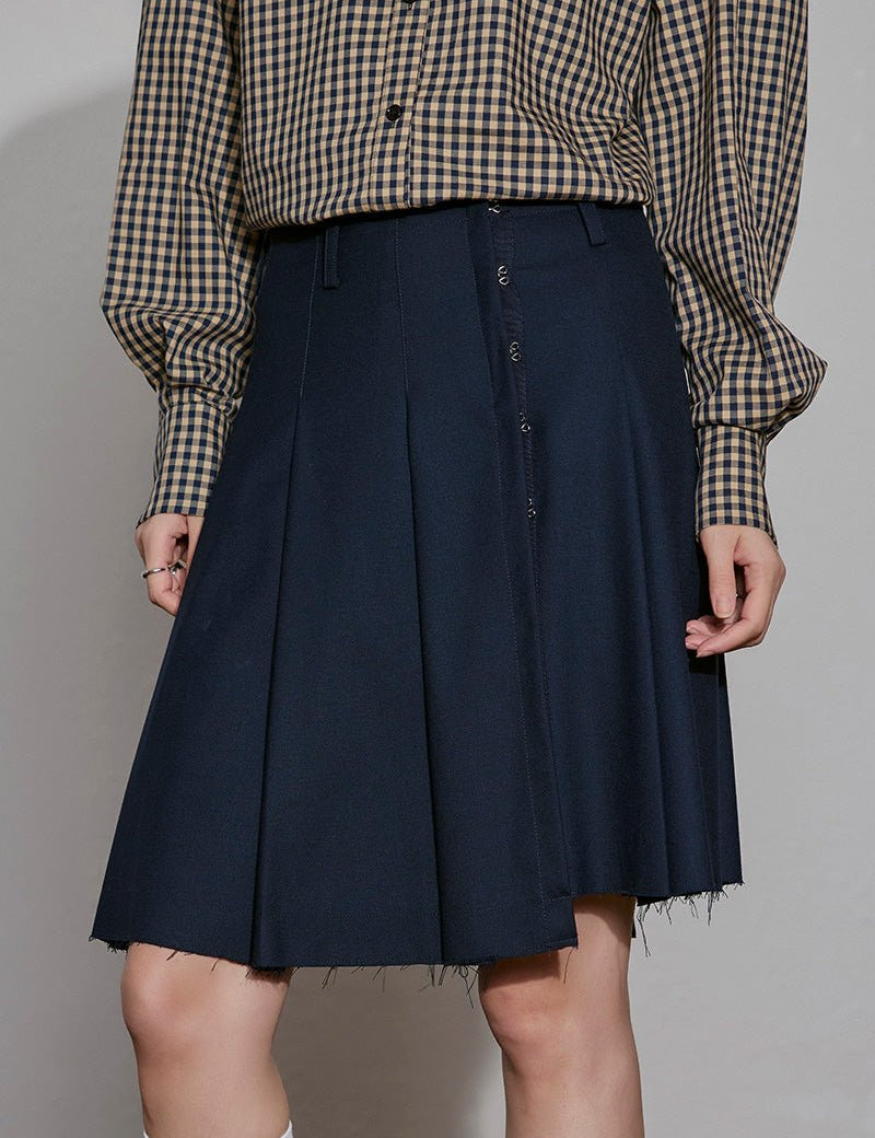 Asymmetric Pleated Skirt with Raw Hem - SHICCACHE