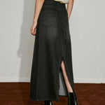 Asymmetric Slit Denim Maxi Skirt - SHICCACHE