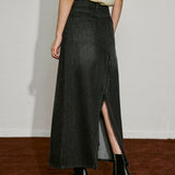 Asymmetric Slit Denim Maxi Skirt - SHICCACHE