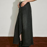 Asymmetric Slit Denim Maxi Skirt - SHICCACHE