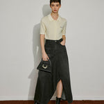 Asymmetric Slit Denim Maxi Skirt - SHICCACHE