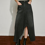 Asymmetric Slit Denim Maxi Skirt - SHICCACHE