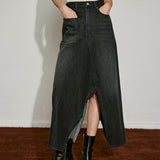 Asymmetric Slit Denim Maxi Skirt - SHICCACHE