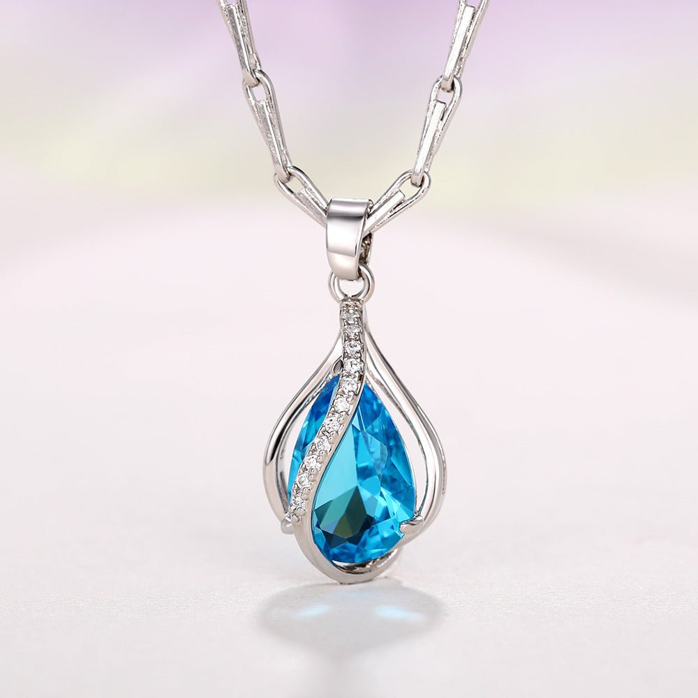 Azure Drop Zircon Pendant Necklace - SHICCACHE