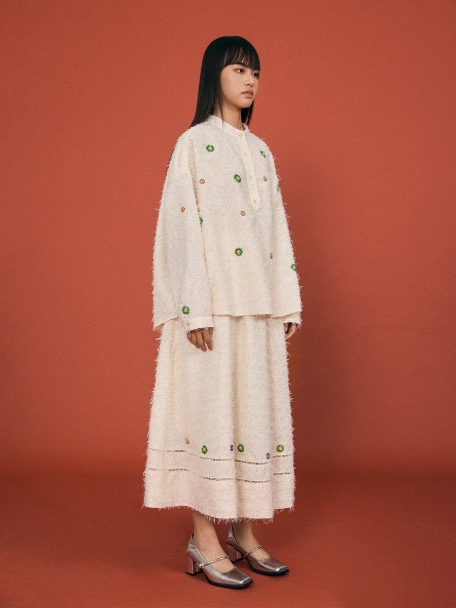 Beaded Bloom Textured Shirt - SHICCACHE