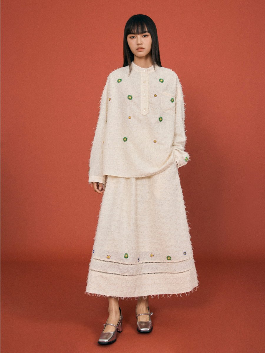 Beaded Bloom Textured Shirt - SHICCACHE