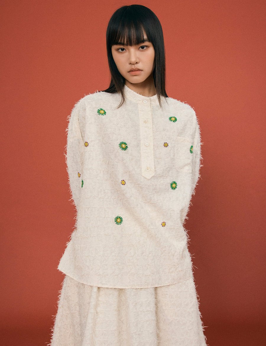 Beaded Bloom Textured Shirt - SHICCACHE