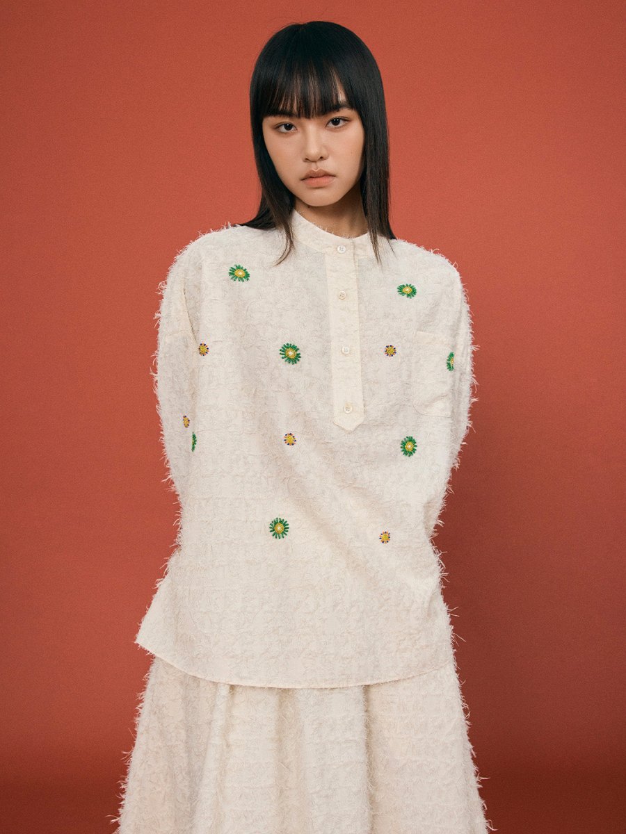 Beaded Bloom Textured Shirt - SHICCACHE