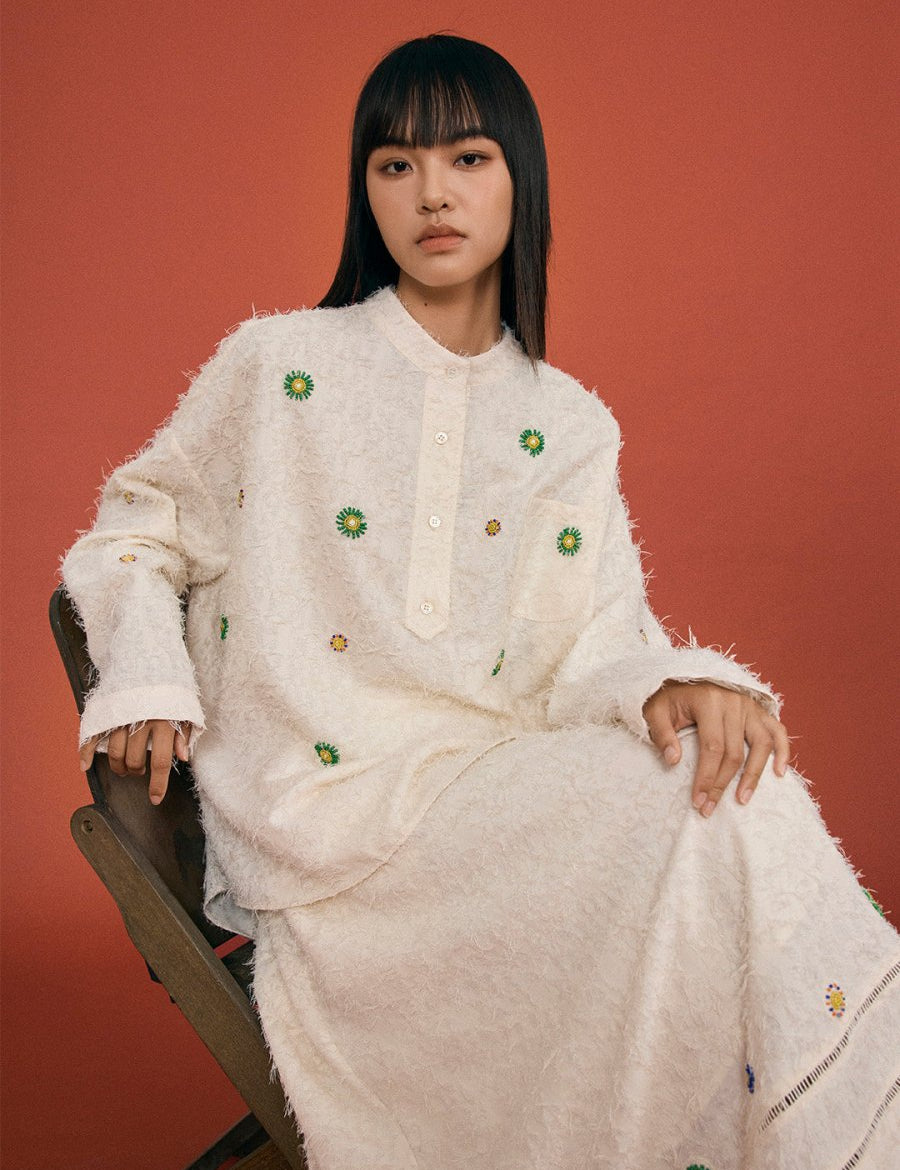 Beaded Bloom Textured Shirt - SHICCACHE