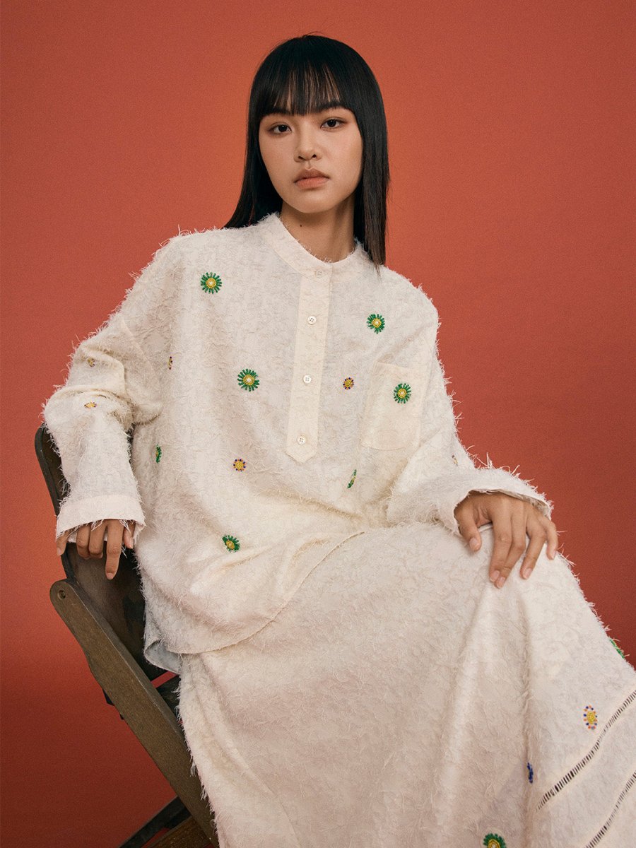 Beaded Bloom Textured Shirt - SHICCACHE