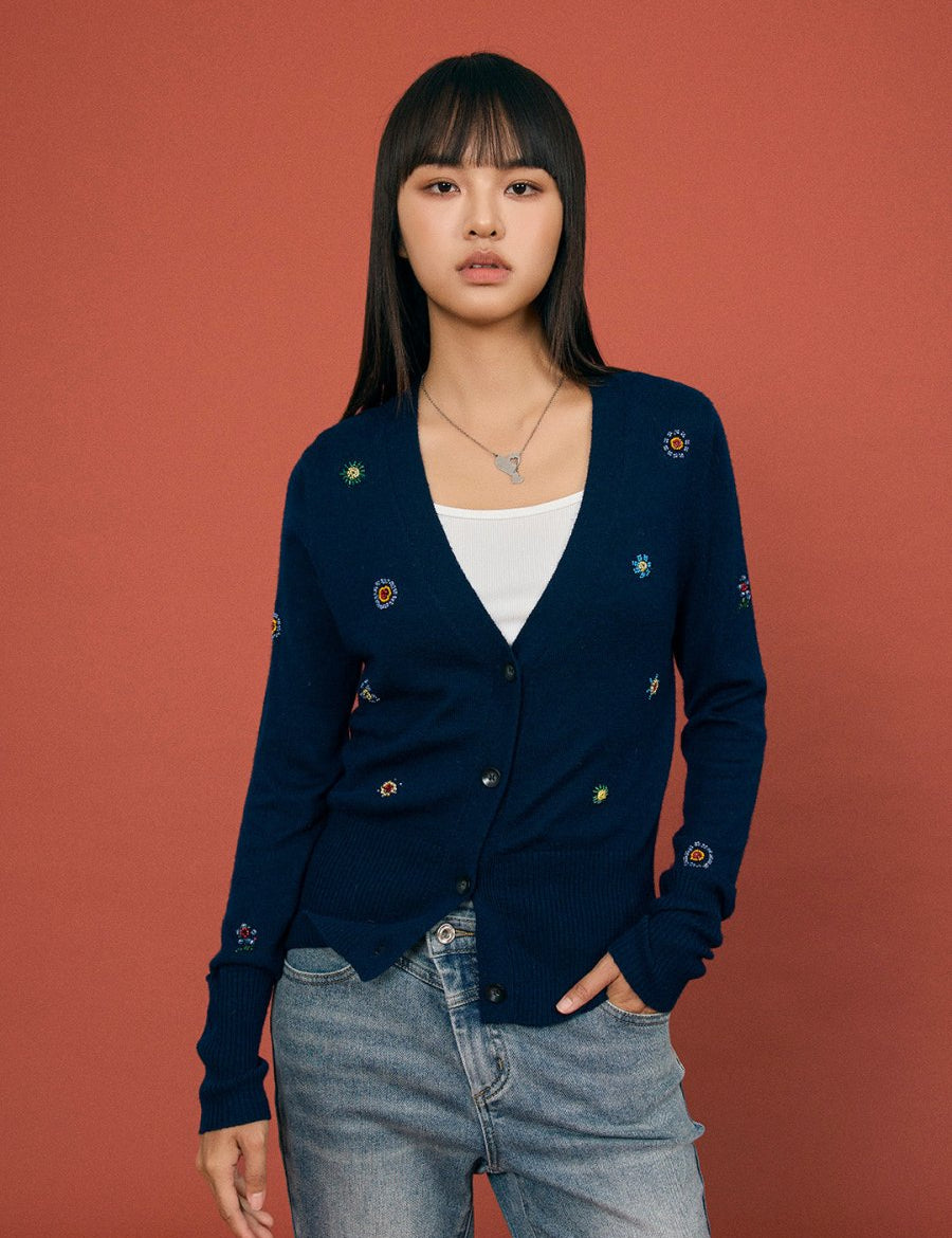 Beaded Charm Wool Cardigan - SHICCACHE