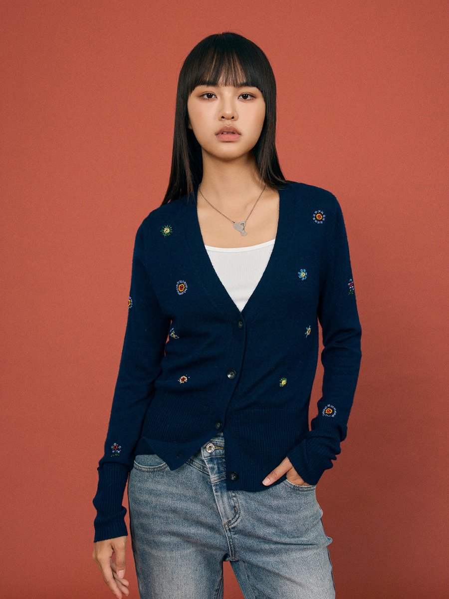 Beaded Charm Wool Cardigan - SHICCACHE