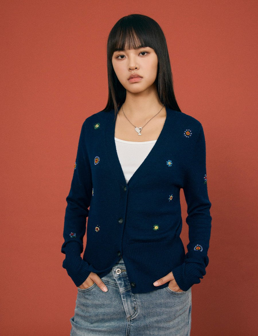 Beaded Charm Wool Cardigan - SHICCACHE