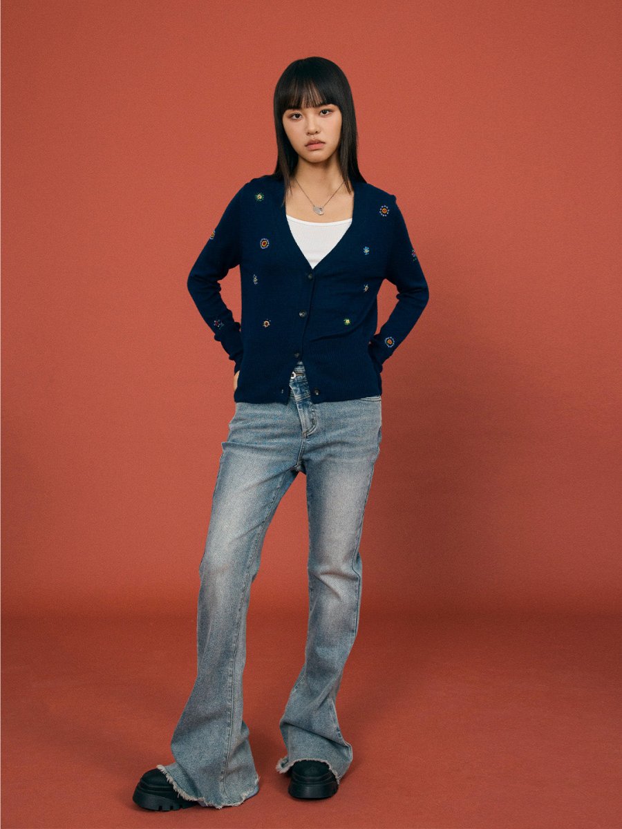 Beaded Charm Wool Cardigan - SHICCACHE