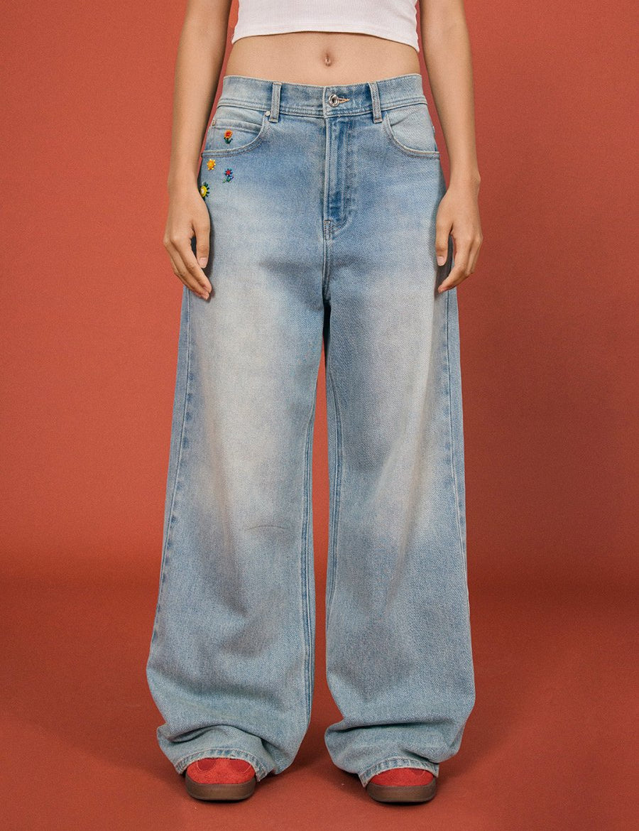 Beaded Floral Wide - Leg Pants - SHICCACHE