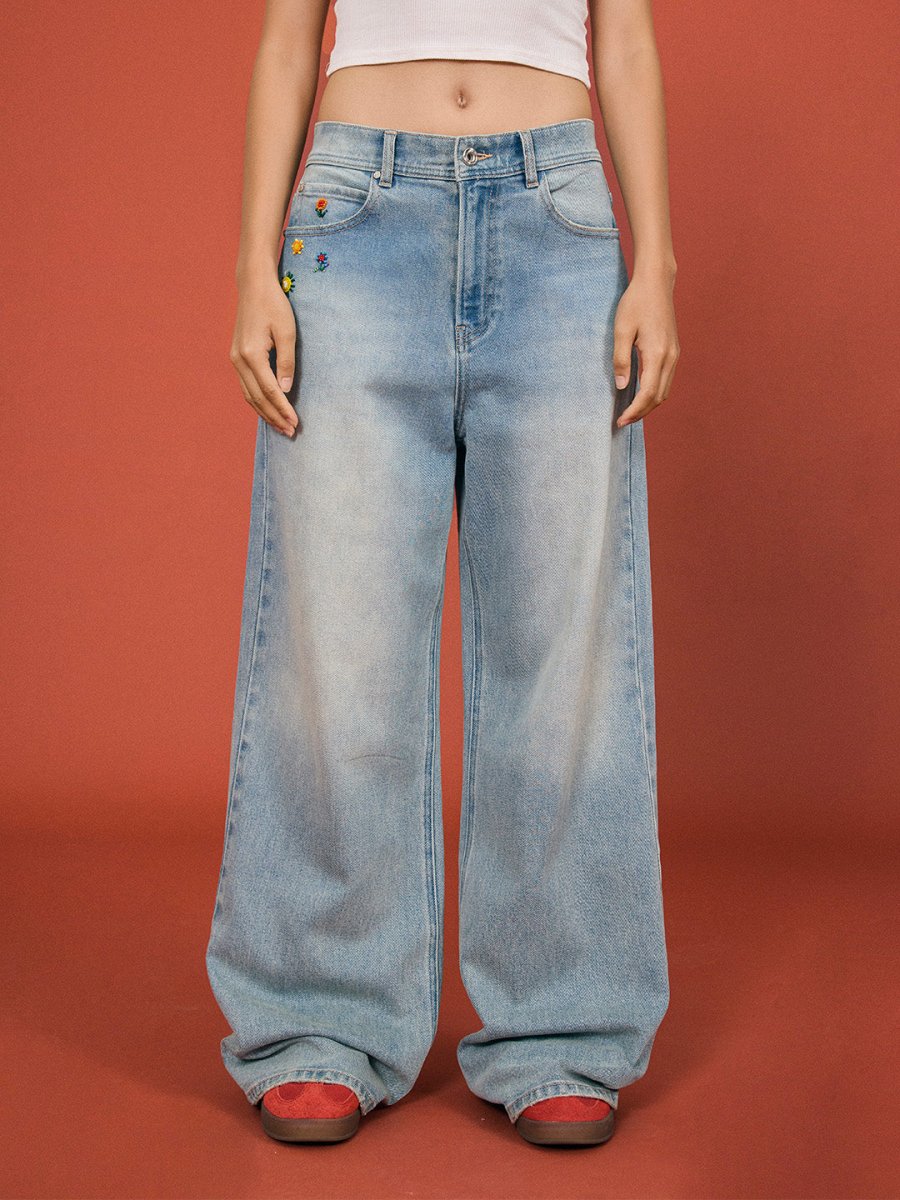 Beaded Floral Wide - Leg Pants - SHICCACHE